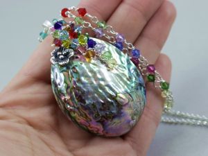 chileart biżuteria autorska abalone muszla paua Swarovski srebro naszyjnik
